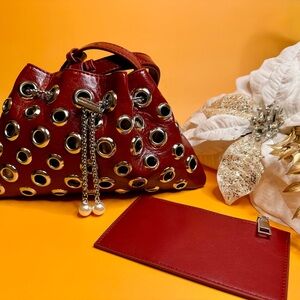Deep Red Rivet Shoulder Bag Set
